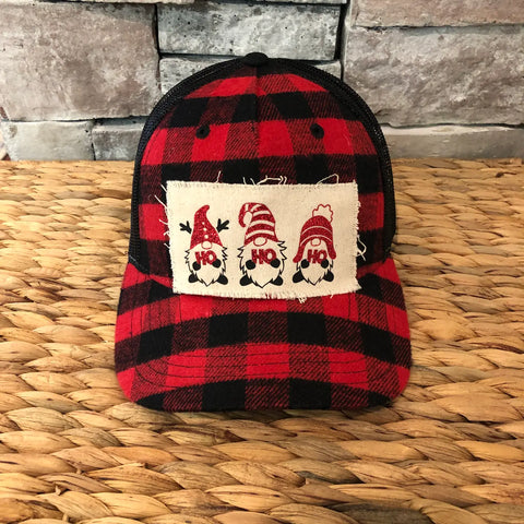 BohoGroove “Gnome Ho Ho Ho” Hat – Funny Christmas Holiday Buffalo Plaid Snapback Trucker |  Festive Baseball Cap