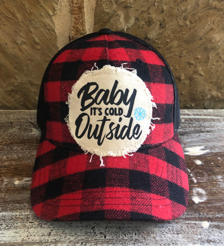 BohoGroove “Baby It’s Cold Outside” Hat – Buffalo Plaid Holiday Snapback | Vintage Winter Distressed Baseball Cap