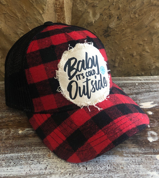 Baby it's Cold Outside Hat- Buffalo Plaid-Christmas Hat