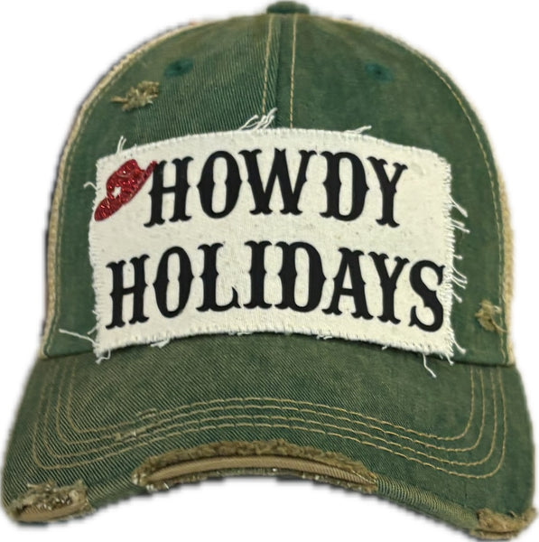 BohoGroove “Howdy Holidays” Hat – Funny Christmas Holiday Snapback Trucker | Sparkly Vintage Distressed Festive Baseball Cap