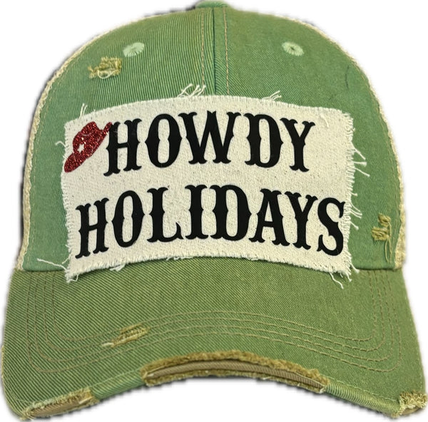 BohoGroove “Howdy Holidays” Hat – Funny Christmas Holiday Snapback Trucker | Sparkly Vintage Distressed Festive Baseball Cap