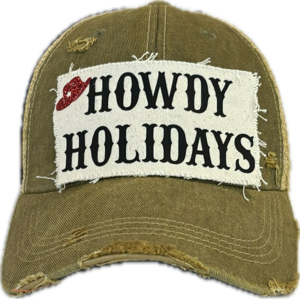 BohoGroove “Howdy Holidays” Hat – Funny Christmas Holiday Snapback Trucker | Sparkly Vintage Distressed Festive Baseball Cap