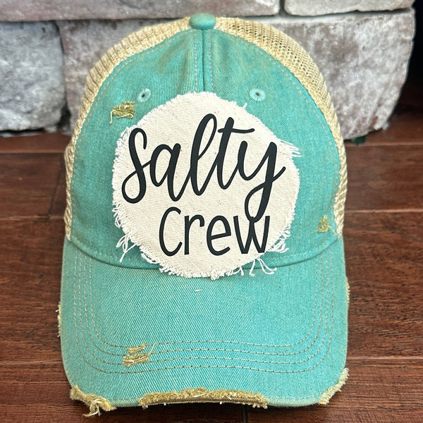 Teal cap with 'Salty Crew' text