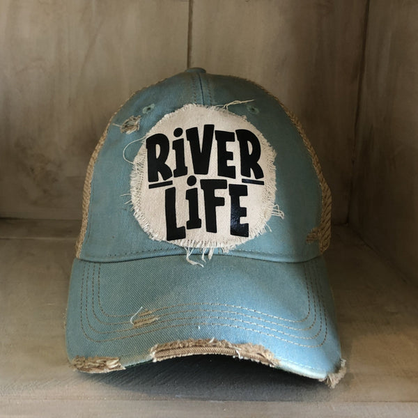 River Life Hat, Ball Cap, Swim Hat, Distressed Hat, Weathered Hat