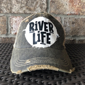 River Life Hat, Ball Cap, Swim Hat, Distressed Hat, Weathered Hat