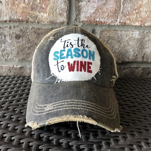 Tis the Season to Wine Hat, Christmas Hat, Holiday Cap, Winter Hat, Wine Hat