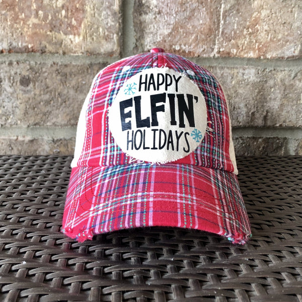 Happy Elfin’ Holidays Hat, Christmas Hat, Elf Hat, Holiday Cap, Winter Hat