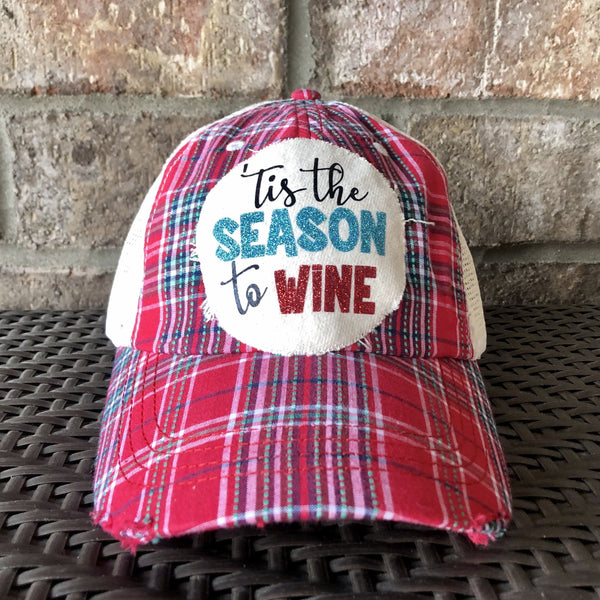 Tis the Season to Wine Hat, Christmas Hat, Holiday Cap, Winter Hat, Wine Hat